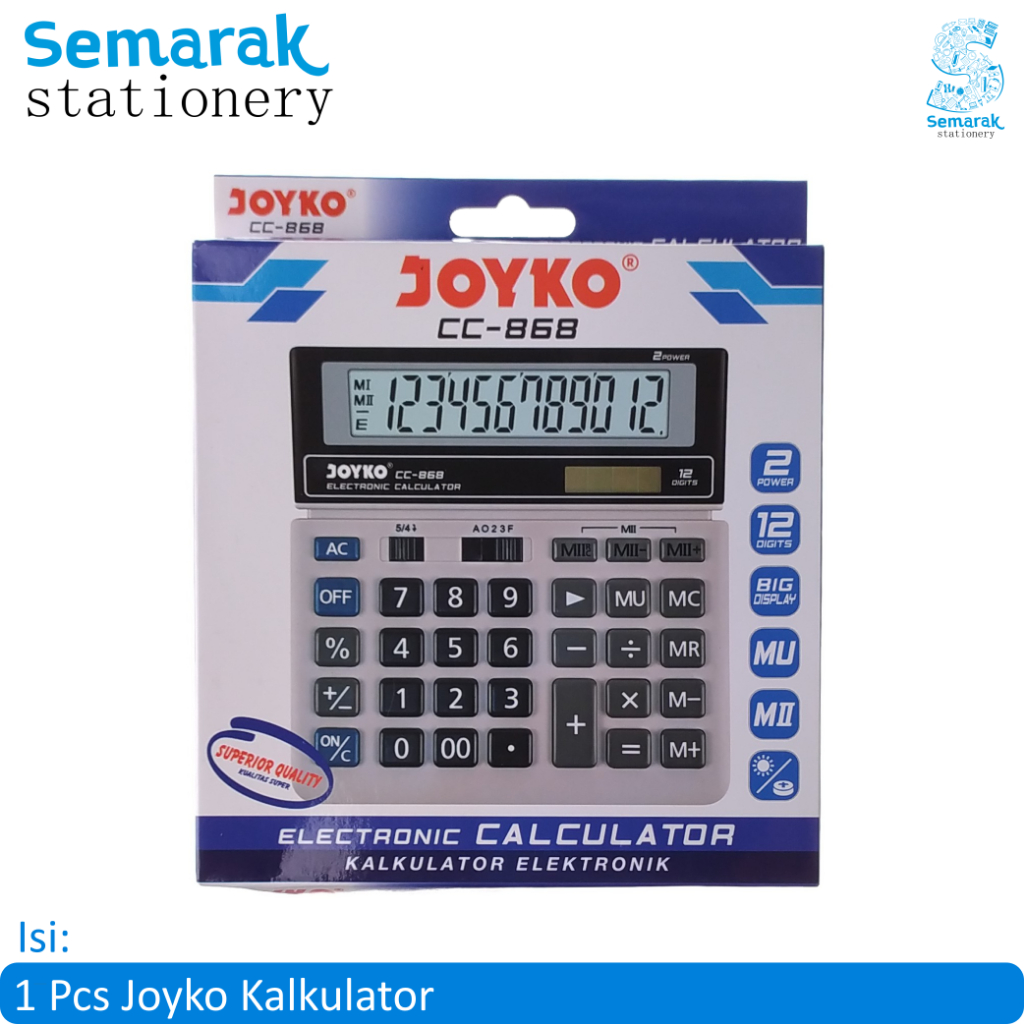 

Joyko Calculator Electronic CC-868 Kalkulator 12 Digits Besar