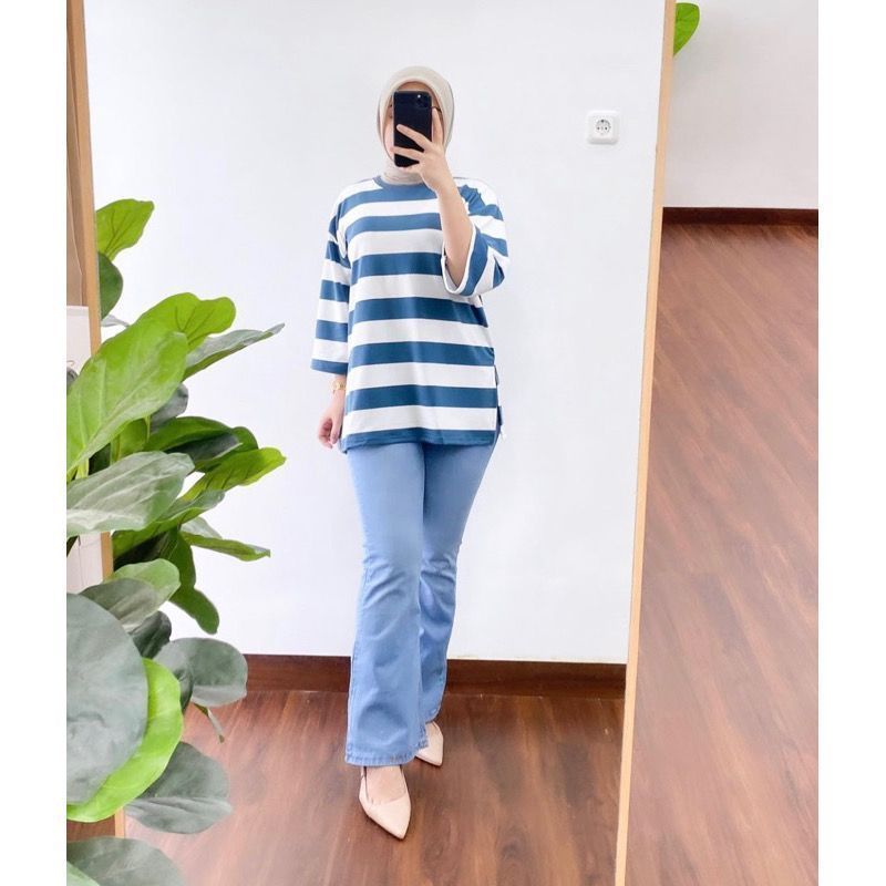KAOS BASIC STRIPE SALUR OVERSIZE WANITA LONGSLEEVE/TSHRIT SALUR WANITA /SALUR WANITA OVERSIZE LENGAN