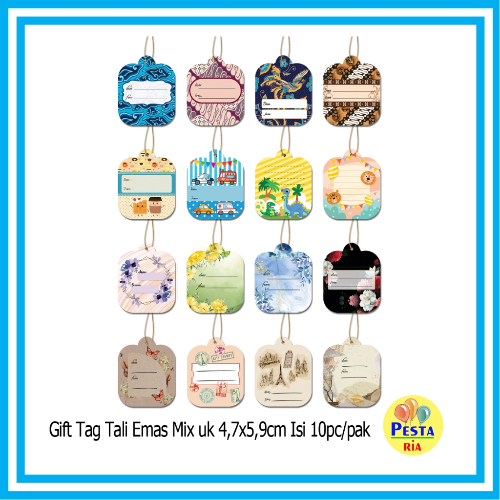 

Murah!! (1Pak Isi 10pcs) Gift tag Motif Vintage + Tali Emas, gift tag vintage, handtag vintage, gift label hampers