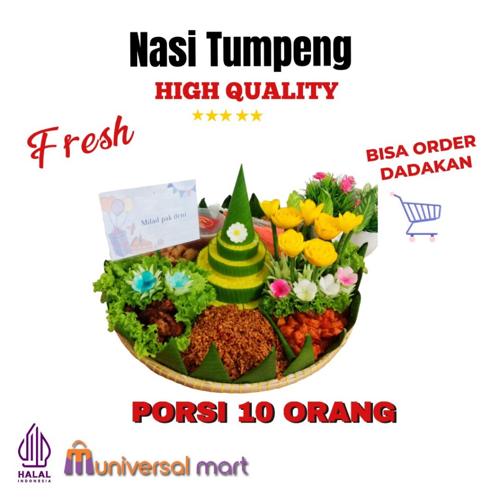 

Tumpeng Nasi Kuning Paket Lengkap Porsi 10 Lauk Ayam