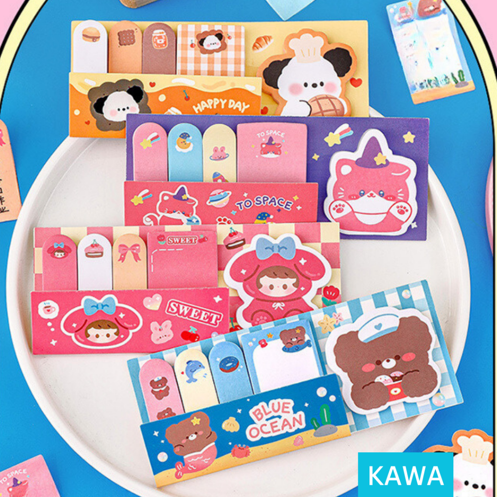

KAWA Mini Memo Isi 100 Lembar Sticky Notes Penanda Buku Catatan Kertas Tempel Cute Pet Aesthetic Berwarna Karakter Animal Kartun