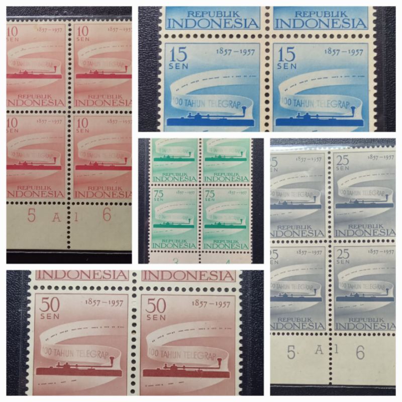 

prangko indonesia 100 thn telegrap sen thn 1857- 1957 min x4 lembar