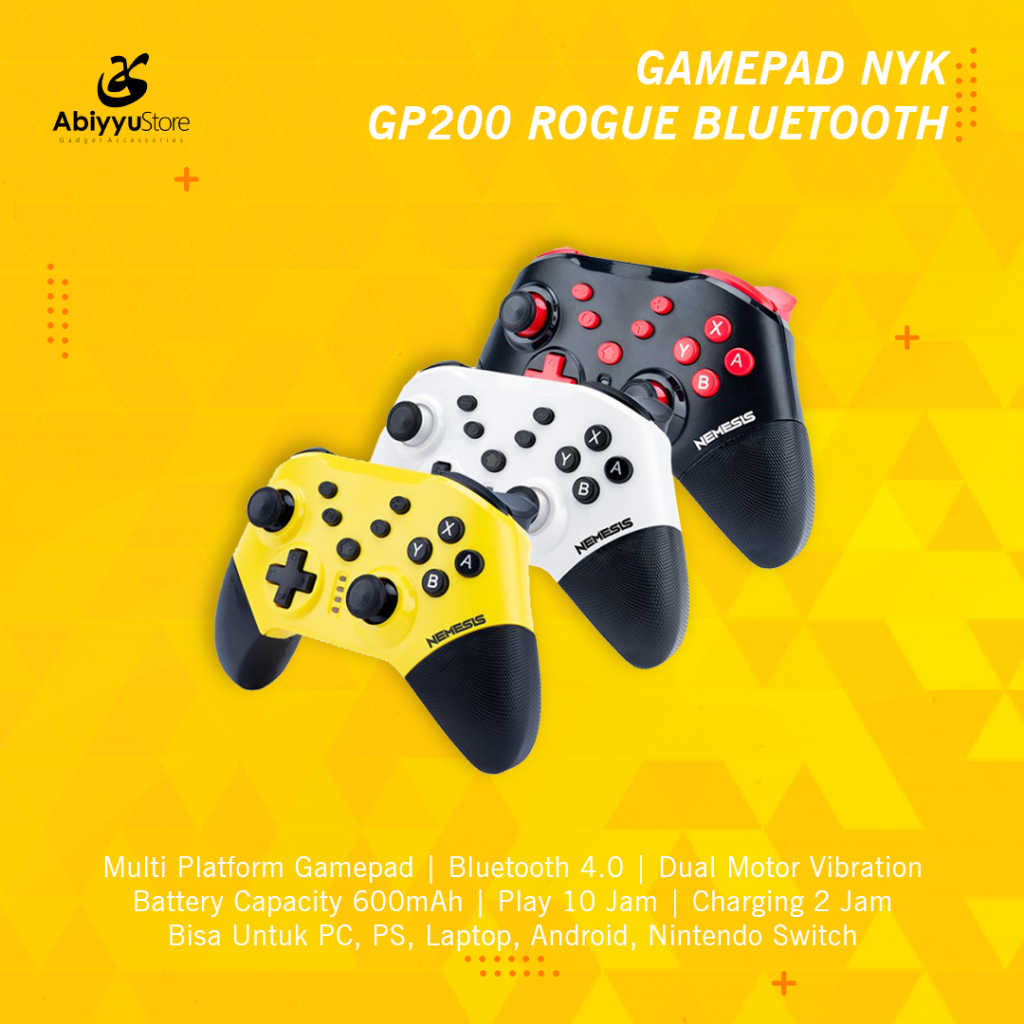 Gamepad Bluetooth NYK GP200 Rogue Wireless Stick Gaming Joystick Android Komputer PC Laptop PS