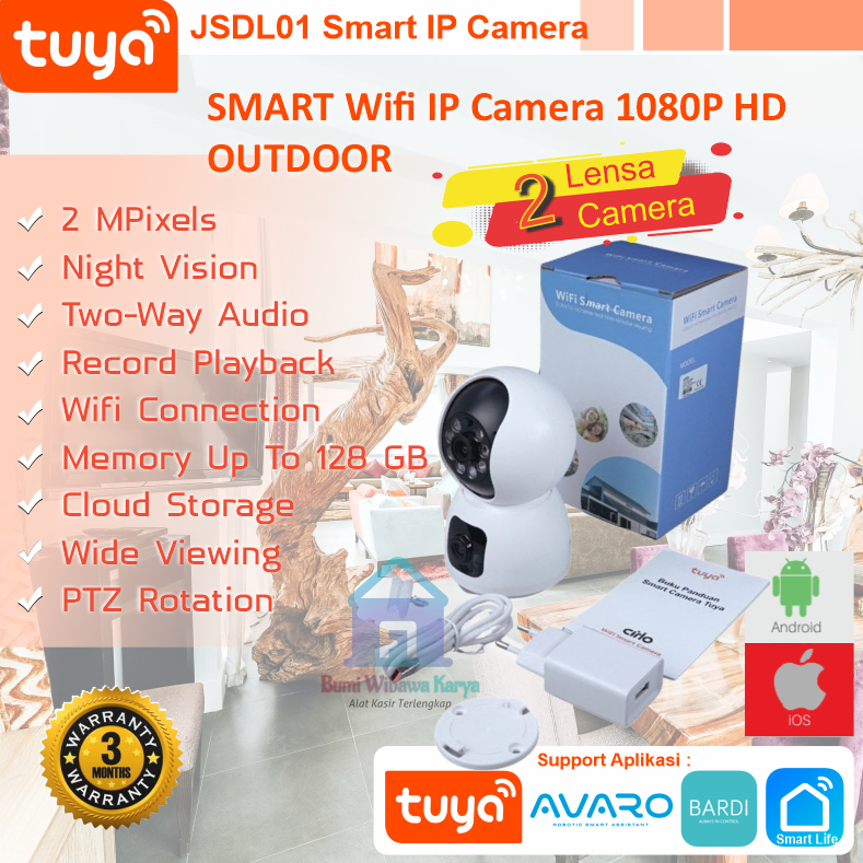 TUYA CIRLO JSDL01 DUAL LENSA INDOOR PTZ Camera CCTV Smart IP Cam CCTV WiFi 1080P IoT Home