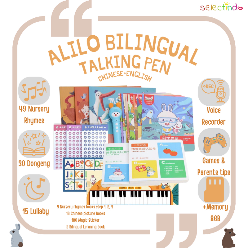 Alilo Bilingual Talking Pen / Mainan Edukasi Anak / Recorder / Piano / Lullaby / Stories / Games