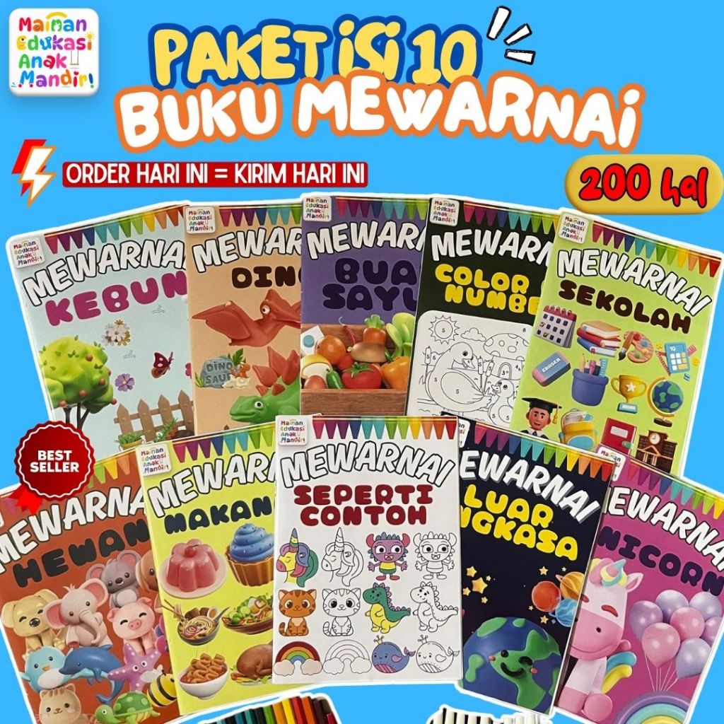 PAKET LENGKAP BUKU MEWARNAI ANAK  2 3 4 5 6 Tahun Paud TK SD Coloring Book For Kids Perempuan Laki L