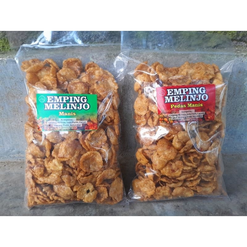 

Emping mlinjo Pedas manis dan manis 500gr