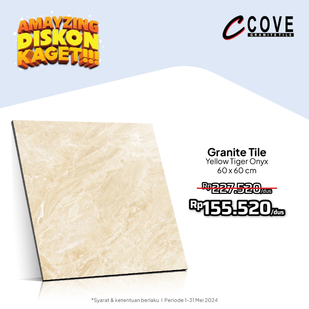 Cove Granite Tile Yellow Tiger Onyx 60x60 Granit / Keramik Lantai