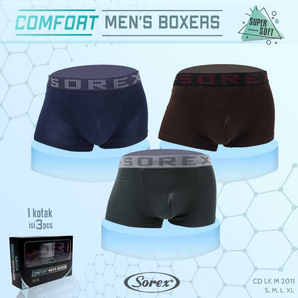 Atjin- Isi 3 pcs  Sorex Men Celana Dalam Boxer Sorex Pria Super Elastis Motif Polos Art 2011