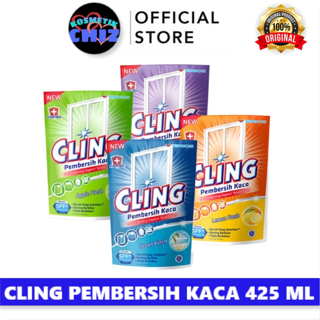 CLING REFILL Pembersih Kaca 425 ML - Ocean Fresh Biru | Lemon Fresh Kuning 425ML Kemasan Isi Ulang