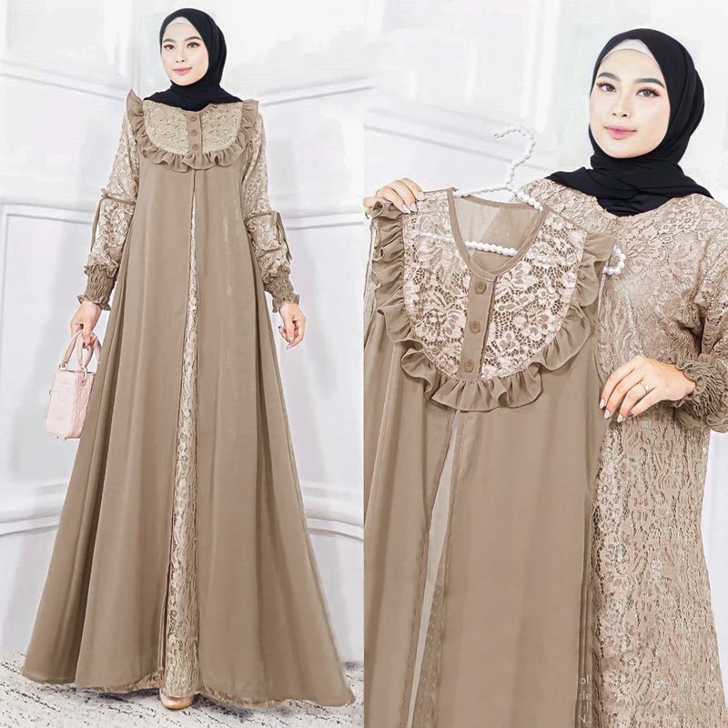 Dress Brokat Plus Luaran Lashalfa Baju Muslim Wanita Gamis Brukat Syari Gaun Pesta Muslimah Terbaru