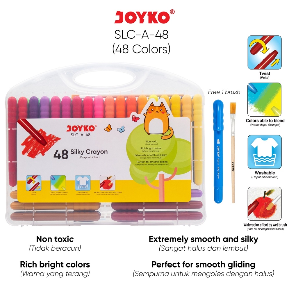 

Joyko Twist Crayon Silky Crayon Oil Pastel 48 Colours Krayon Joyko Halus Putar Tidak Kotor 48 Warna SLCA48 ART E6K7