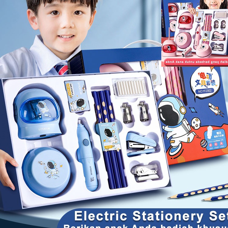 

Electric Stationery Set Set Alat Tulis Elektrik Rautan Penghapus Vacuum Pensil 11 in 1Set Alat Tulis Elektrik ART F3L9