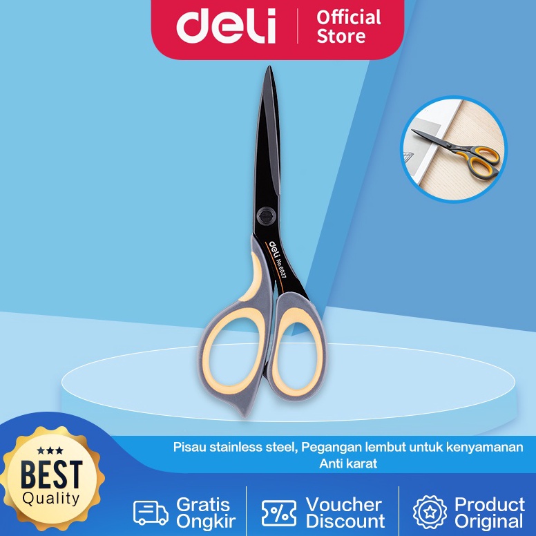 

Deli Gunting dengan pegangan lembut untuk kenyamanan 175mm E627 ART B6K3