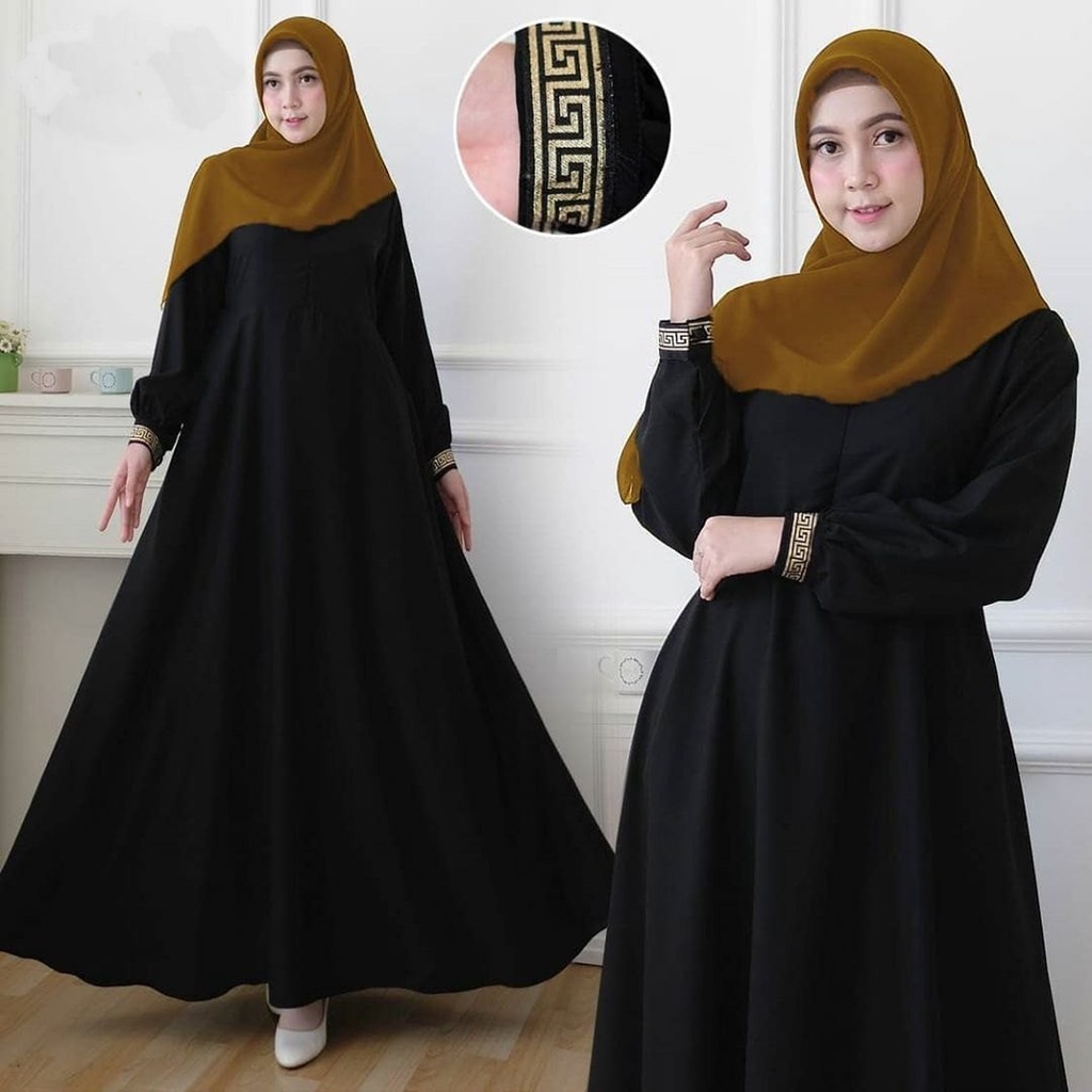 Gamis Nabila Dress Kajian Hitam Simpel Polos Super Jumbo Murah 2XL 3XL  XL XXL XXXL 2024
