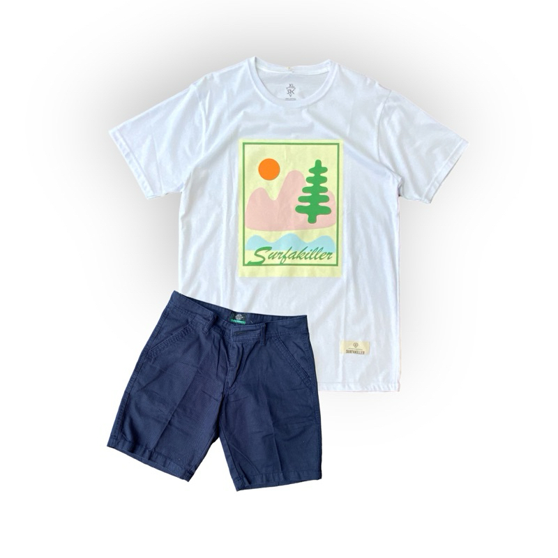Surfakiller Shortpant Twill & Kaos Reguler Fit Putih