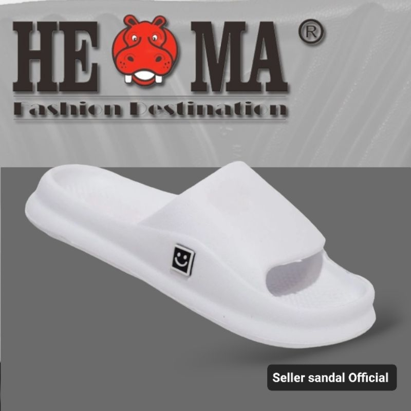Sandal Selop Pria Smile Bahan EVA PUTIH / HITAM POLOS / Sandal rumah laki laki / Sendal slop pria