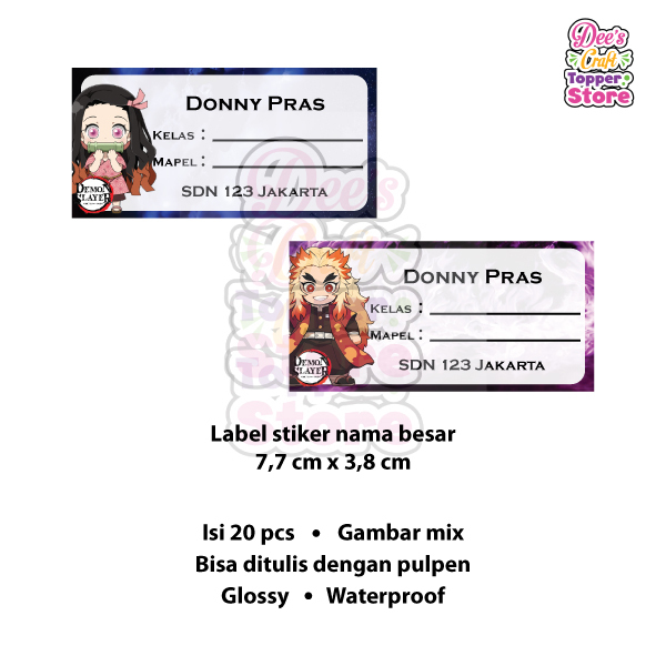 

Label Stiker Glossy Waterproof Mata Pelajaran Demon Slayers