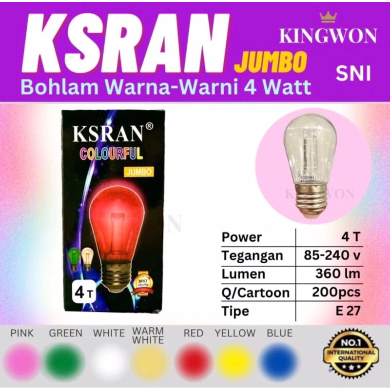 LAMPU DEKOR / LAMPU HIAS / LAMPU CAFE / LAMPU DEKORASI 4 WATT WARNA WARNI BULB TRANSPARAN SNI LAMPU 