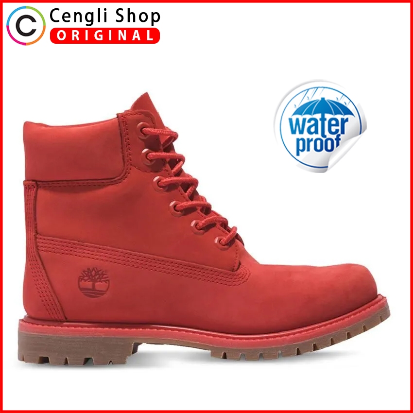 TIMBERLAND SEPATU BOOT WANITA ORIGINAL BOOTS KULIT ASLI ORI WATERPROOF MERAH RED