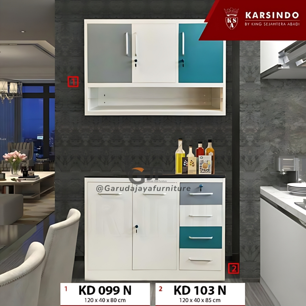 KITCHEN SET BESI / SET LEMARI DAPUR ATAS BAWAH BESI / SET LEMARI DAPUR PLAST BESI / SET LEMARI DAPUR