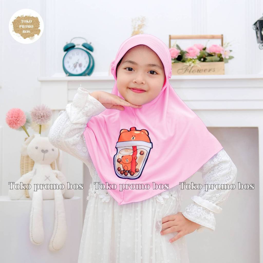 PROMO Hijab Anak Kekinian Karakter BOBA Cup Jersey Balon Usia 3-8Thn l Hijab Anak Tk Karakter Boba l