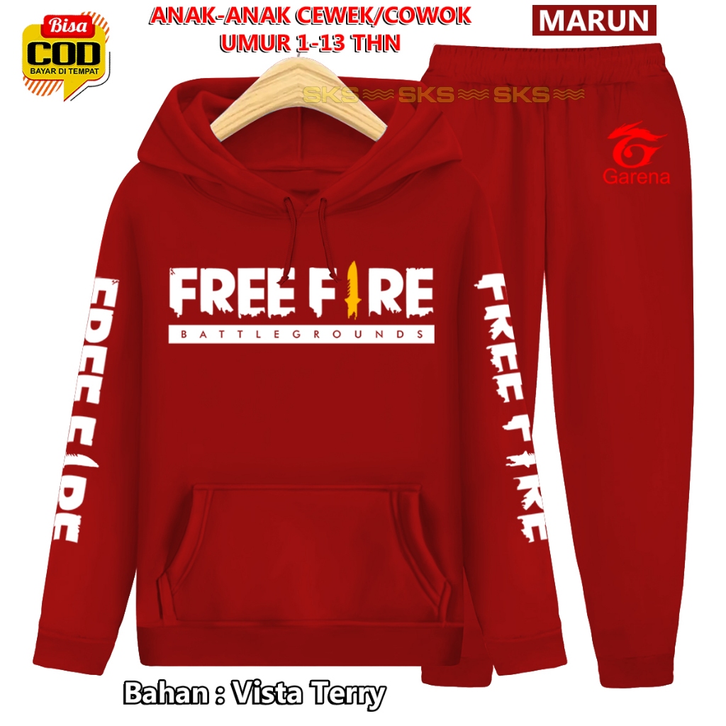 Setelan Anak FF sweater Hoodie Suiter Topi 00054 Anak Cowo Cewe Setelan olahraga Training Sportswear