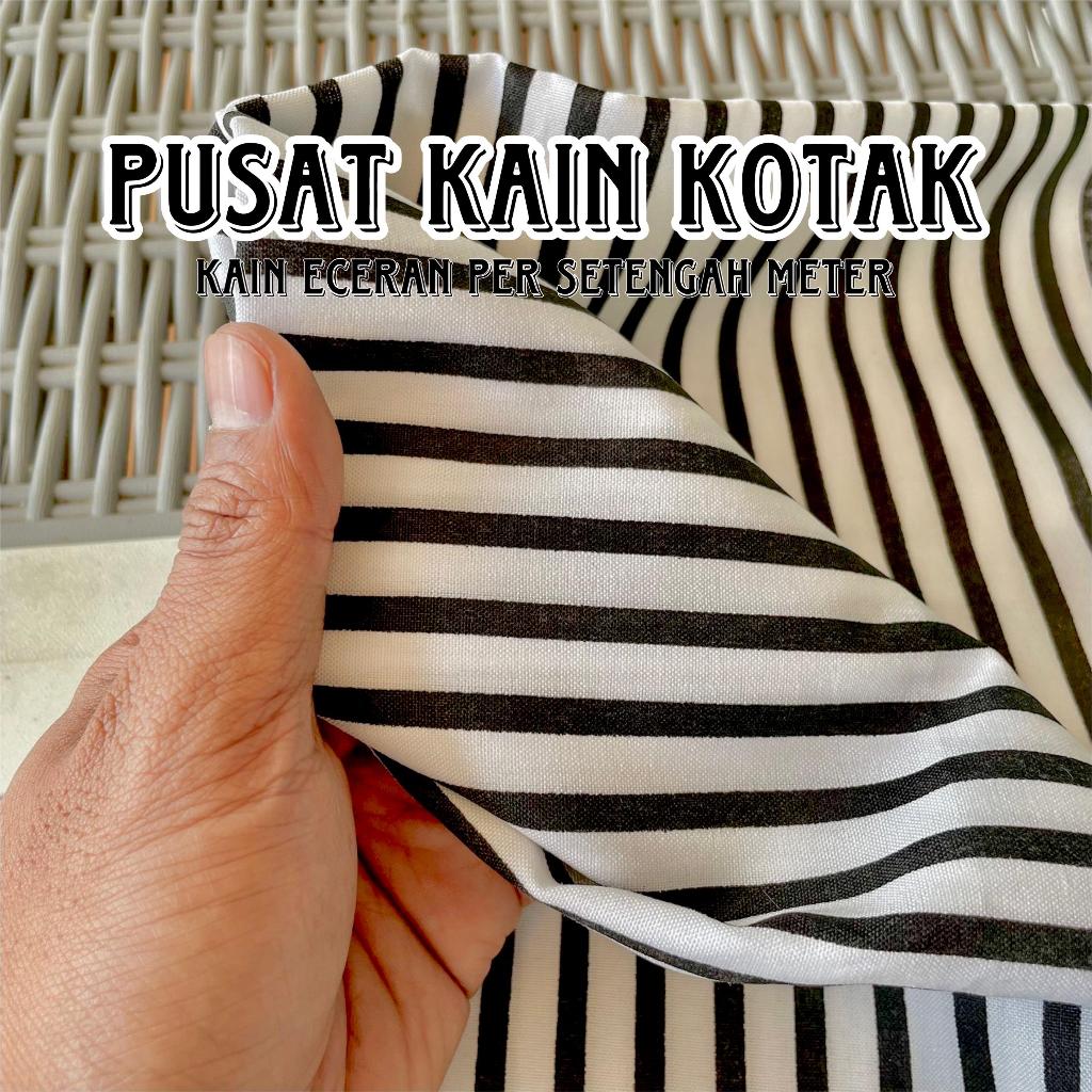 Grosir kain eceran Kain Motif Salur Hitam Putih Kain Salur Katunpoli / Polinosix/SalurMotif