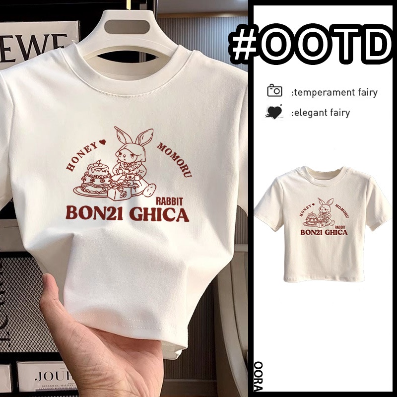 OORA t shirt crop top slimfit BON21 GHICA hadiah kelinci wanita korean style  baju ketat crop top pu