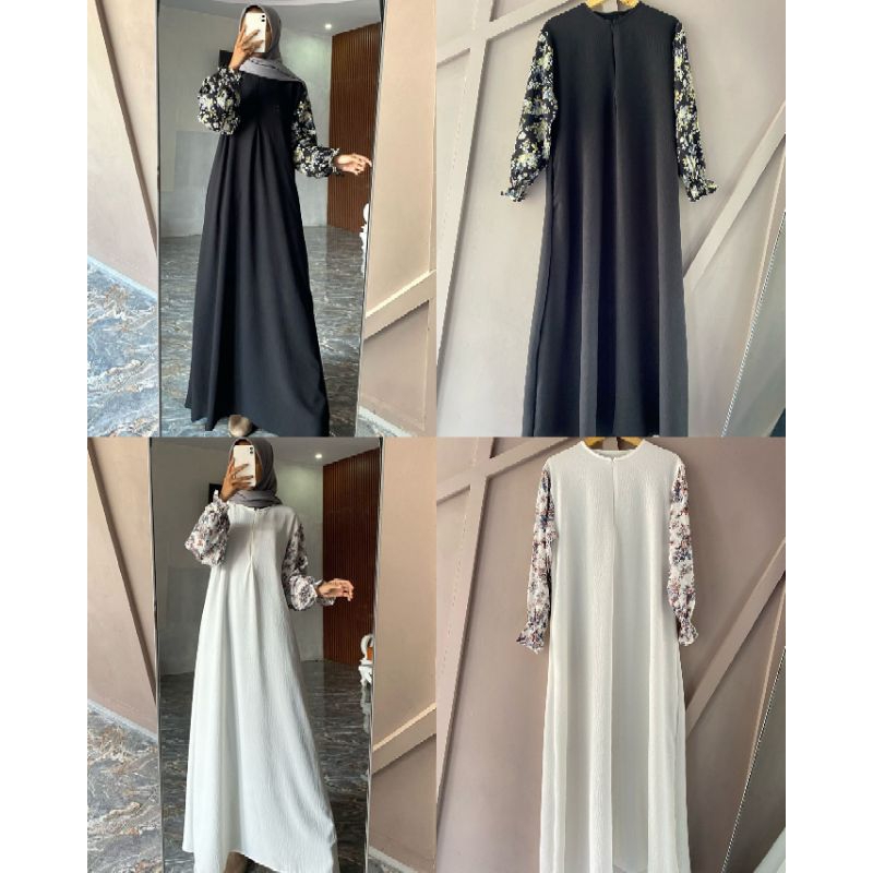 GAMIS ARETHA RAYON MIX CRINKLE | Pakaian Wanita Muslim | Baju Gamis Dress | Baju Muslim
