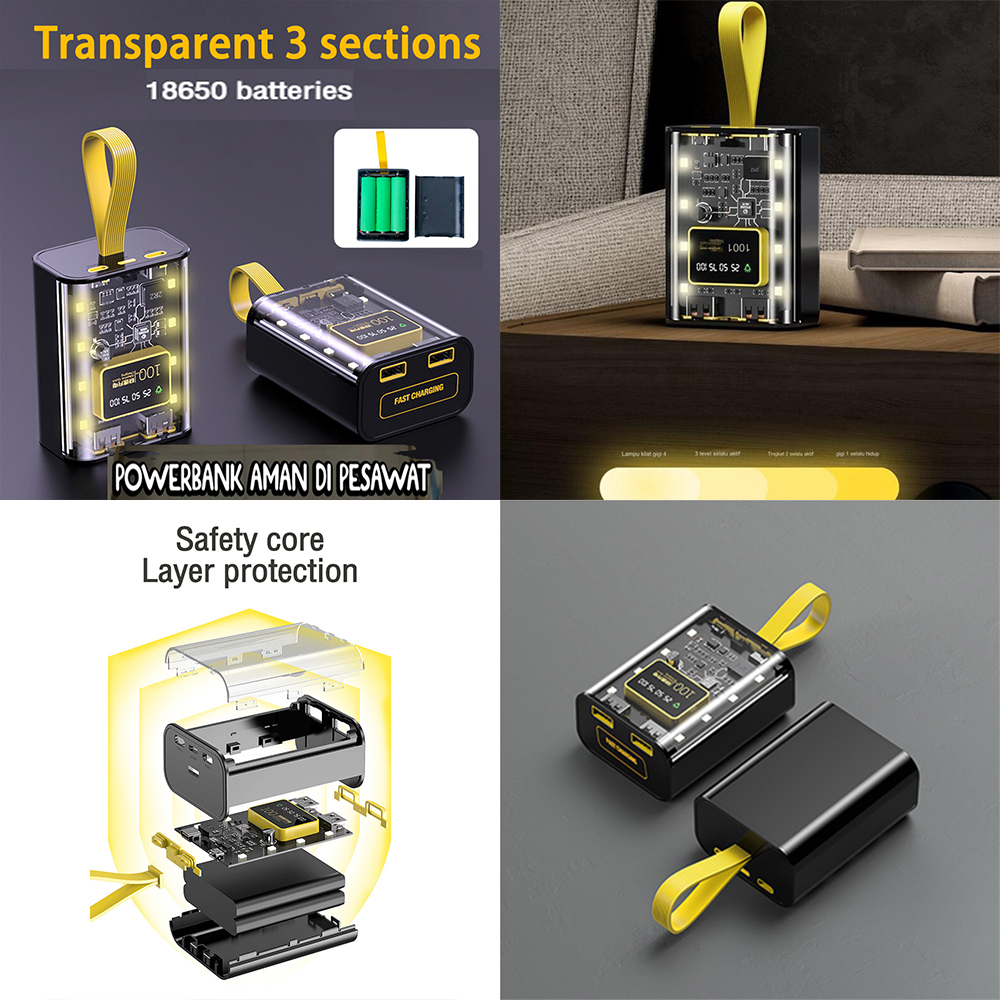 powerbank 65W PD20W Box Baterai 18650 fast charging Universal Digital + Baterai powerbank powerbox U