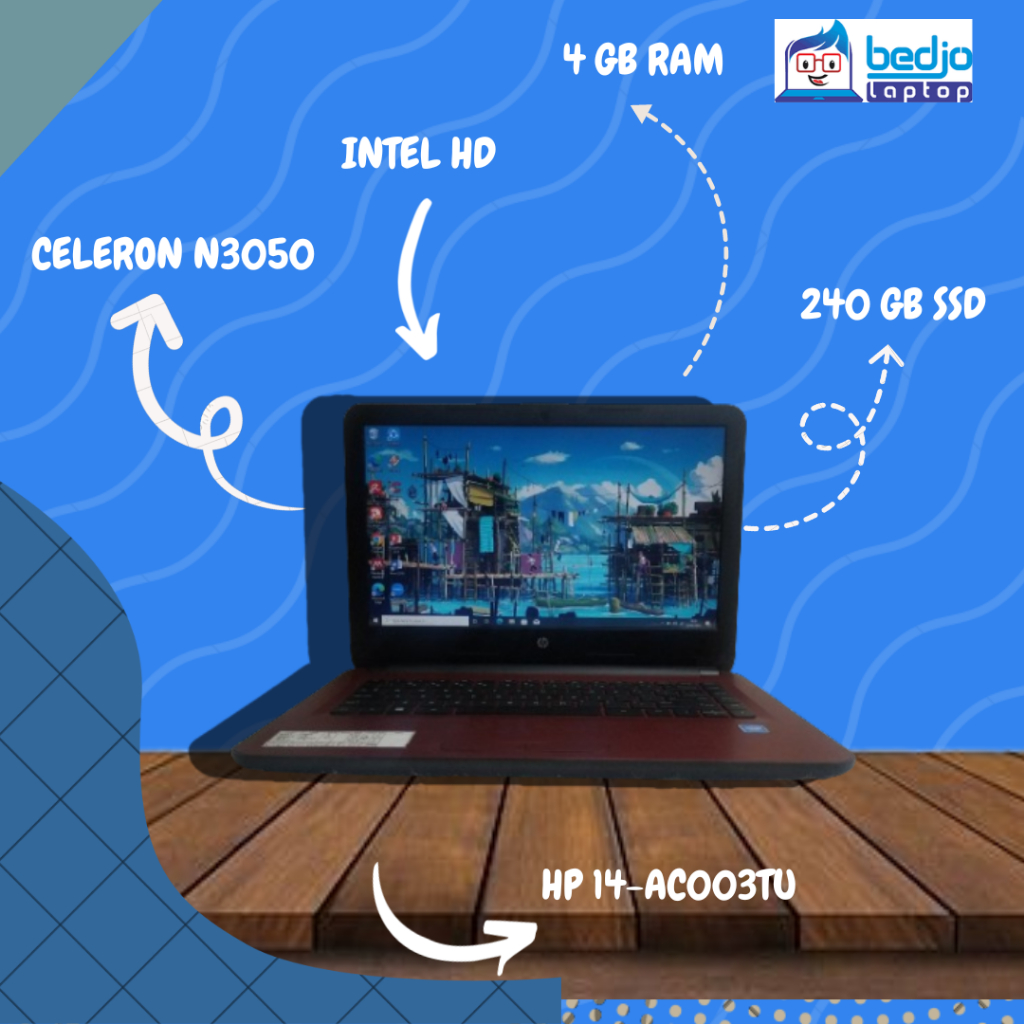 TERMURAH, HP 14-AC003TU, CELERON N3050, KD BRG 8088, Laptop HP, Laptop Bekas, Laptop Second