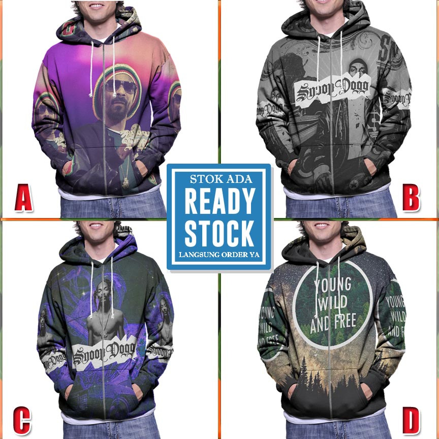 Ritsleting Hoodie Snoop Dogg Hoodie Zipper Fullprint Bahan Polyester Jersey | SKU-148519915