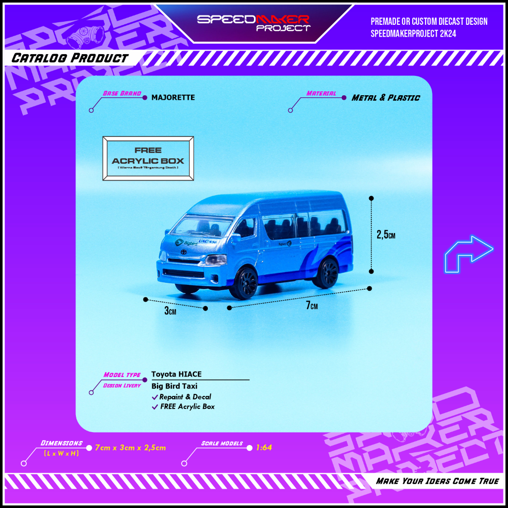 Majorette Custom Toyota Hiace Big Bird Taxi Diecast Miniatur Replika Mobil Blue Bird 1:64