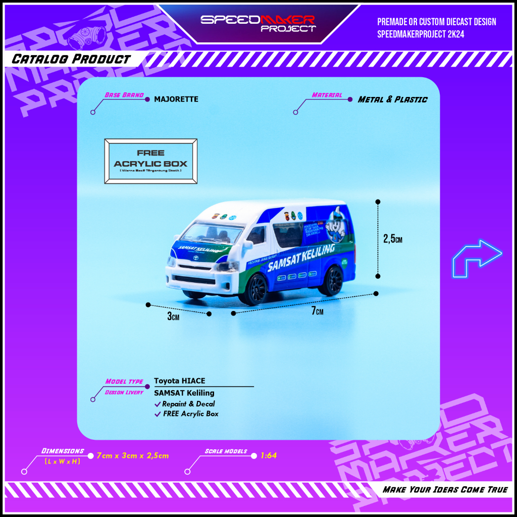 Majorette Custom Toyota Hiace SAMSAT Keliling Jawa Barat Diecast Miniatur Replika Mobil 1:64