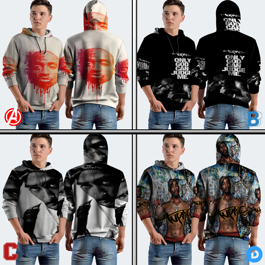 Jumper Hoodie TuPac Shakur Hoodie Pullover Fullprint Bahan Polyester Jersey | 1D-259512