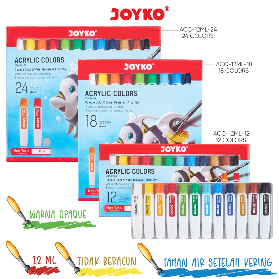 

Joyko TITI Acrylic Colour 12 18 24 Warna Cat Akrilik Joyko SET ACC12ML ART W1T4