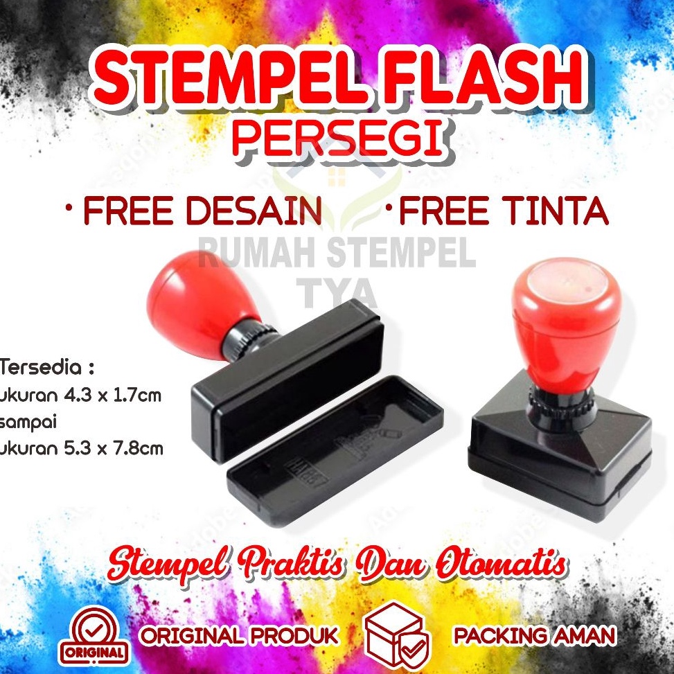 

Cetak Stempel PERSEGI Perusahaan logo nama TTD lunas stample flash stemple praktis ART J6P7