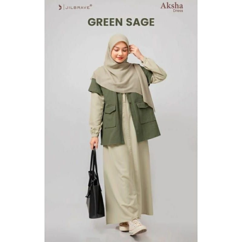 (READY Stock) AKSHA DRESS JILBRAVE 2 in1 | Style Gamis Syar'i | Set Outer Linen Model Sporty | Gamis