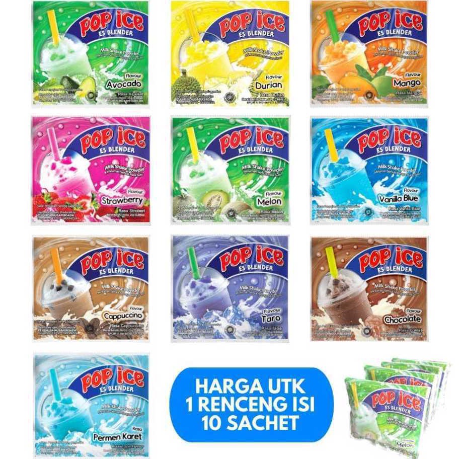 

GROSIR Pop ice 25gr Es Blender Renceng isi 1Sachet Rasa Durian Melon Coklat Taro Avocado Strawberry Mangga