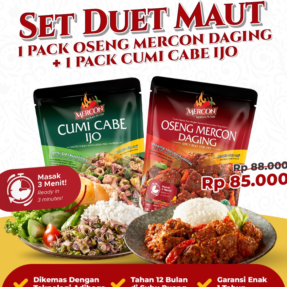 

GROSIR Mercon Merah Putih Set Duet Maut Oseng Mercon Daging Cumi Cabe Ijo