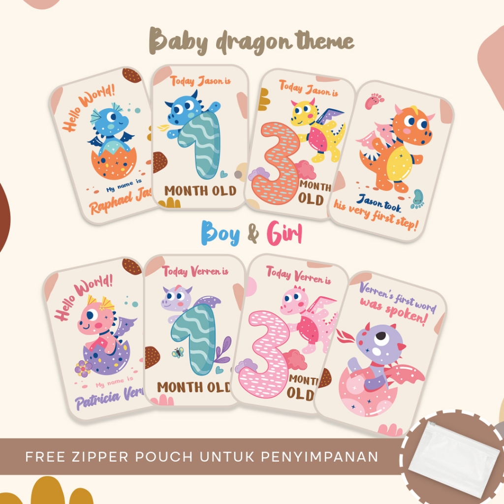 FREE CUSTOM NAMA MILESTONE DRAGON / Milestone Card Shio Naga / Baby Milestone card / Kartu Milestone