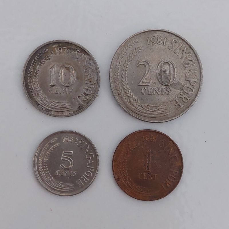 Paket Uang Koin Set Mini Singapura 1 5 10 20 Cent Seri Padi atau Fauna - Singapore