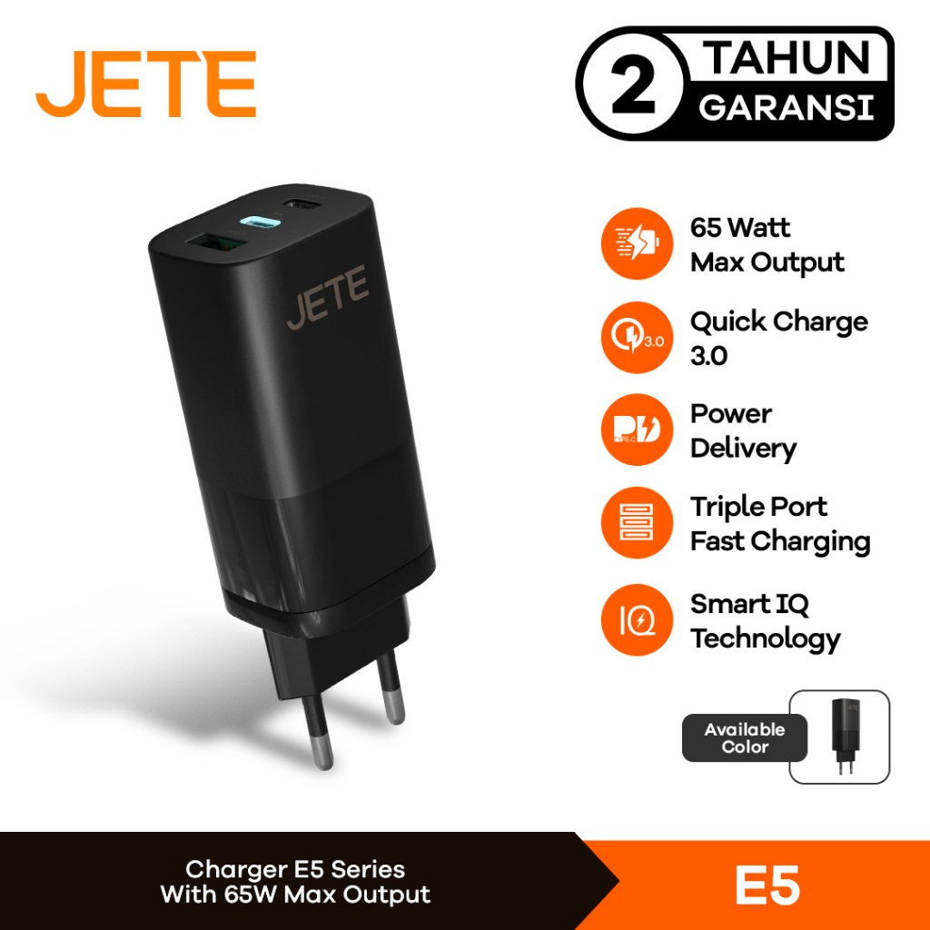 Charger HP JETE E5 Fast Charger 65 Watt Quick Charge 3.0 / GARANSI 2 TAHUN