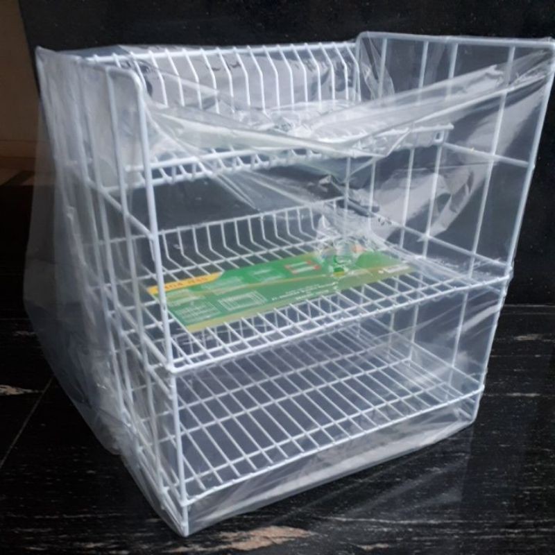 Rak piring susun 3 besi putih dragon,rak piring wastafel susun 3 besi