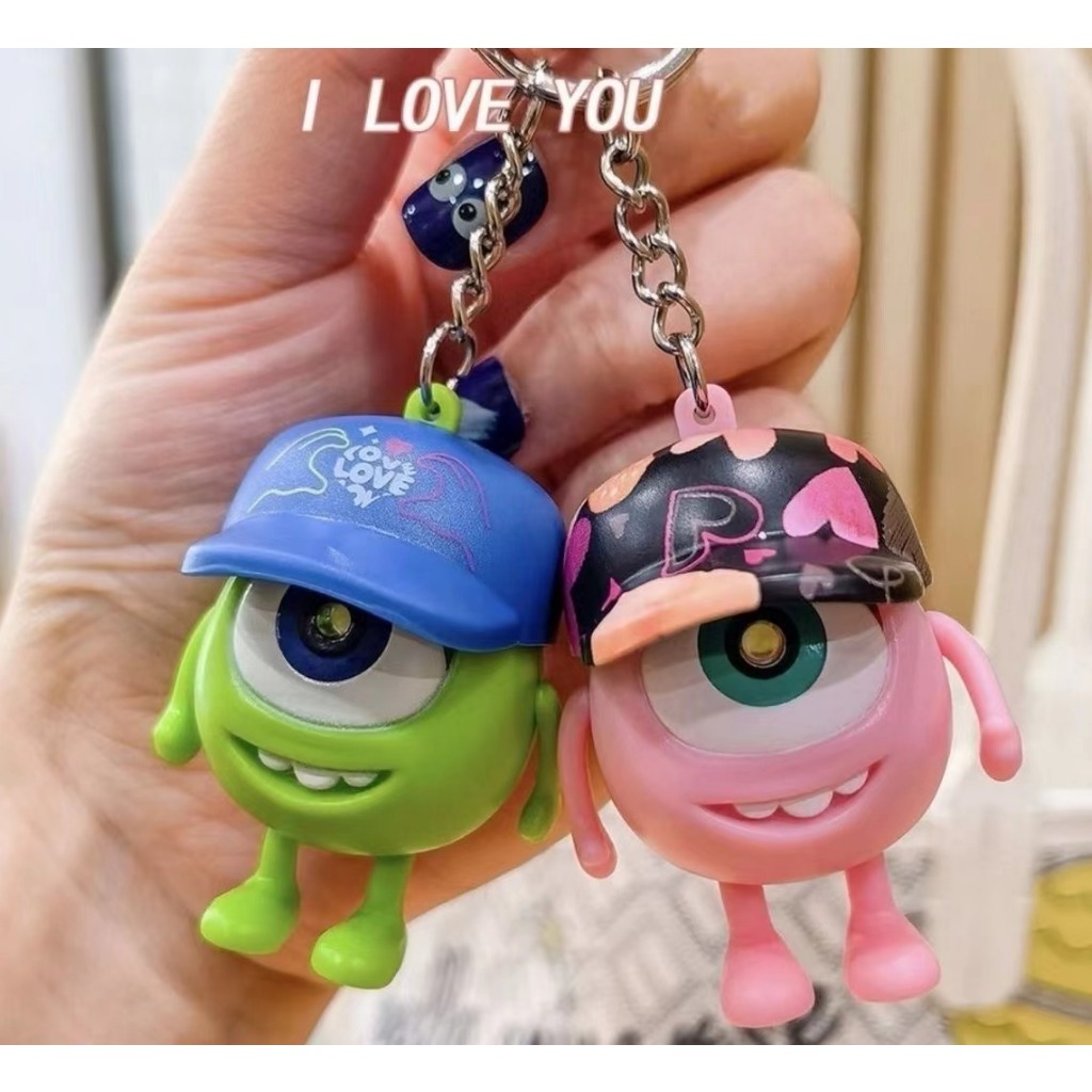 LED I love you Mike Gantungan Kunci Key Chain Lucu glitter kunci mobil ​​​​Mainan Disney Monster Inc