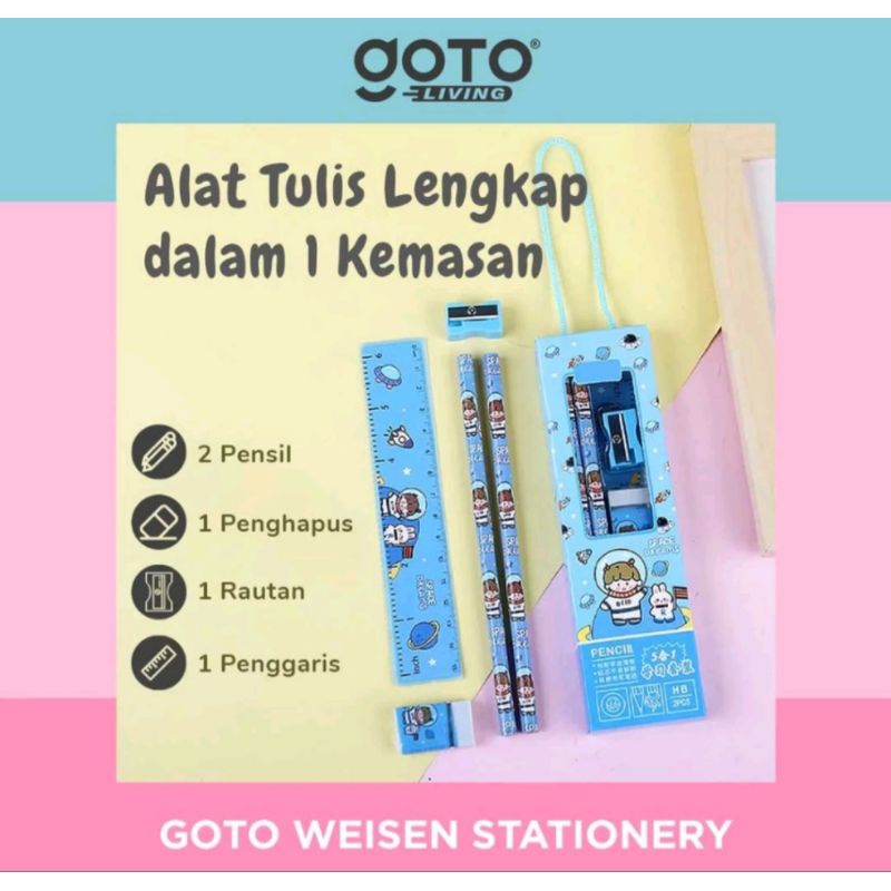 

Goto weisen satu paket alat tulis pensil penggaris serutan