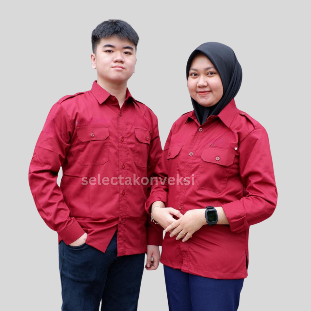 Kemeja PDH PDL /  Kukerta Polos Lengan Panjang Bahan Drill Maroon