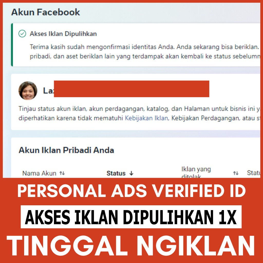Akun Facebook Ads Dipulihkan Dan Sudah Verifikasi ID
