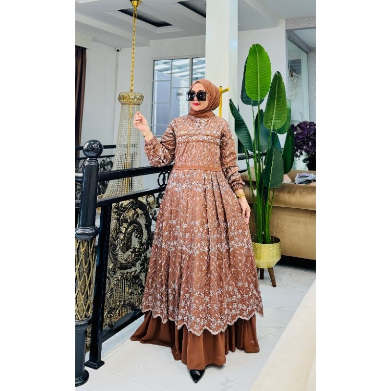 REALPICT COD DRESS NADIRA  FREE FASMINA BY SITI ASOPUROH  PREMIUM  BAHAN KATUN BORDIR KELILING MIX  